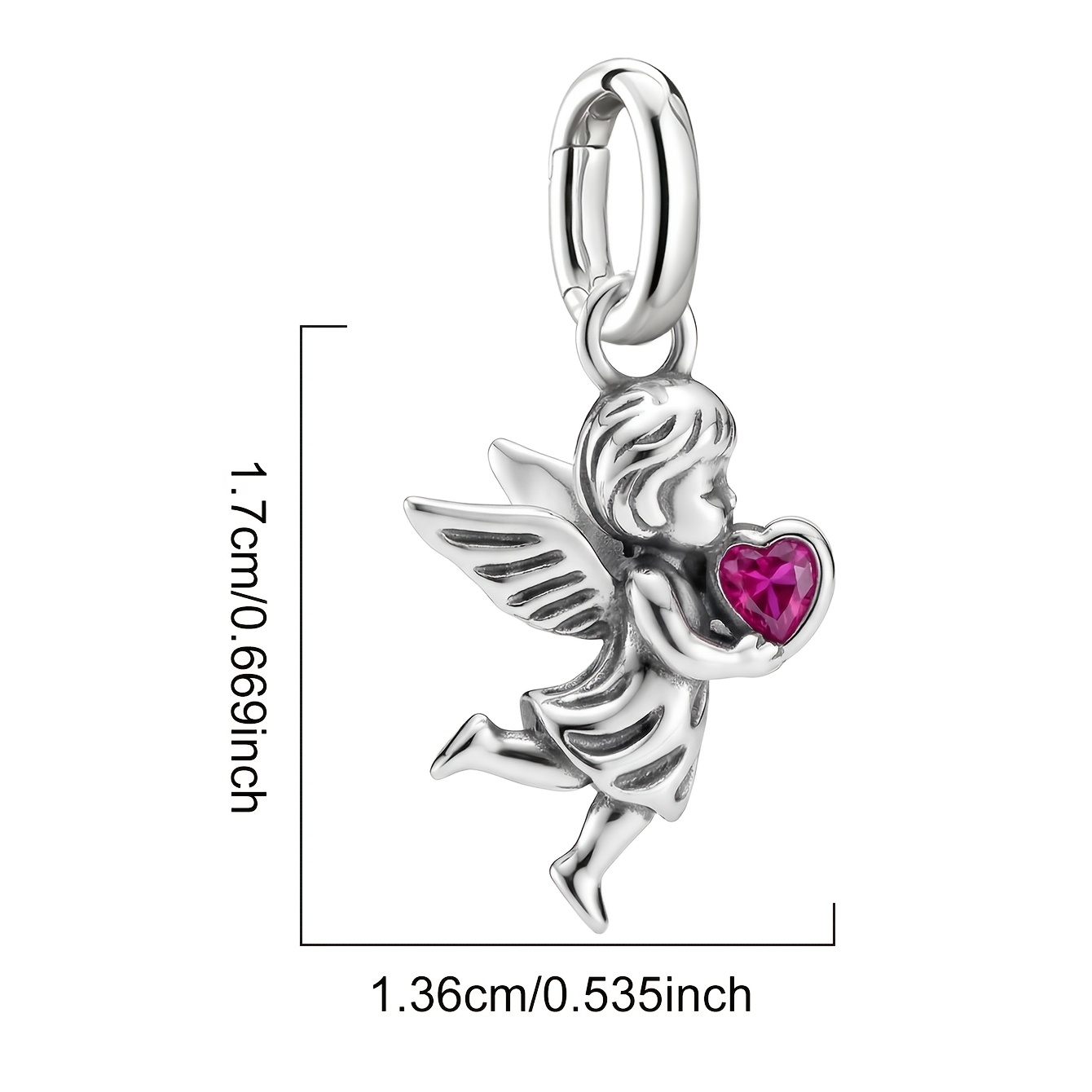 Heart-Holding Angel Vintage Pendant Bracelet, 925 Silver Plated